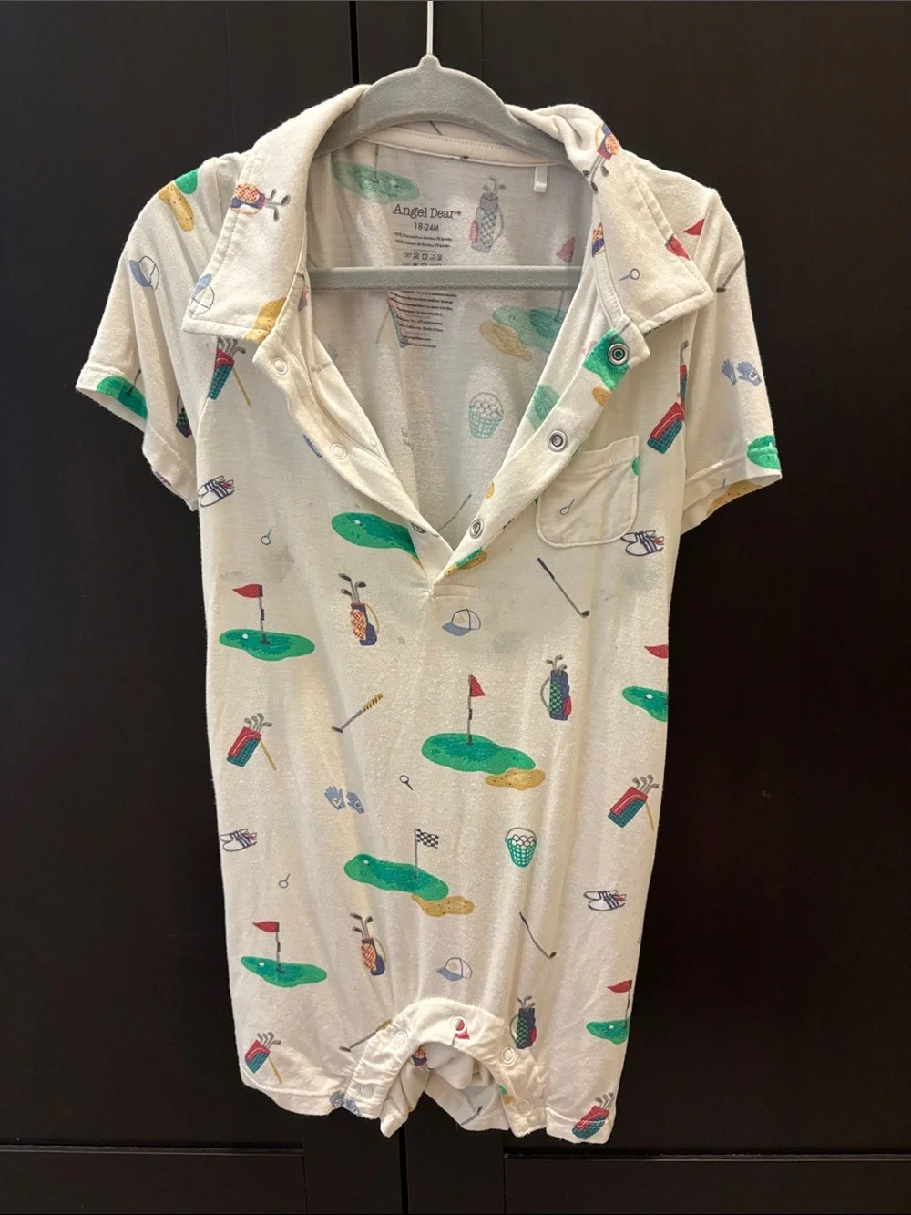 Angel Dear Cream Short-Sleeve Polo with Multicolor Golf Print